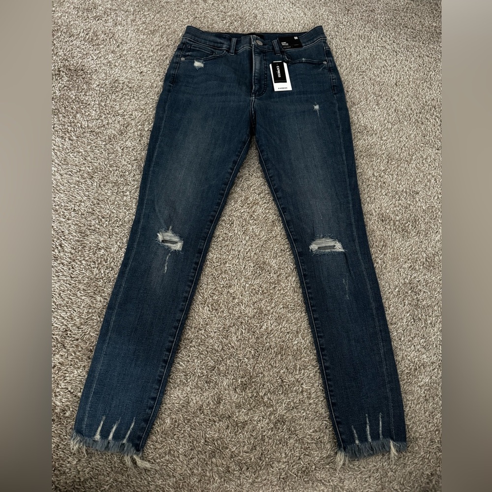 Express Dark Blue Distressed Skinny Jeans